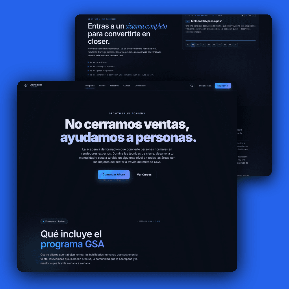 Página web de una academia de ventas